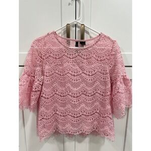 New Directions Lace Top Bell Sleeve Pink Blouse‎ Elegant Party S